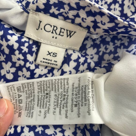 J.CREW BLOUSE SHORT SLEEVE SZ XS BLUE FLORAL COTTAGECORE PREPPY CHIC RUFFLE - Picture 4 of 16